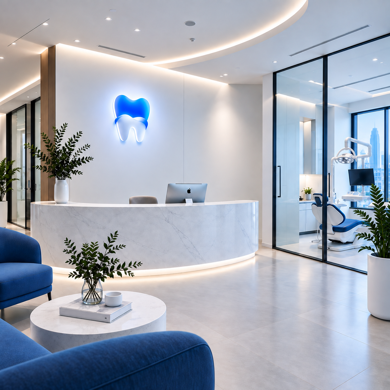 Зона ресепшн клиники Denty